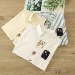 2026 Mori girl Japan style winter cartoon embroidery yellow shirts and blouses harajuku fashion pure cotton short sleeve shirts