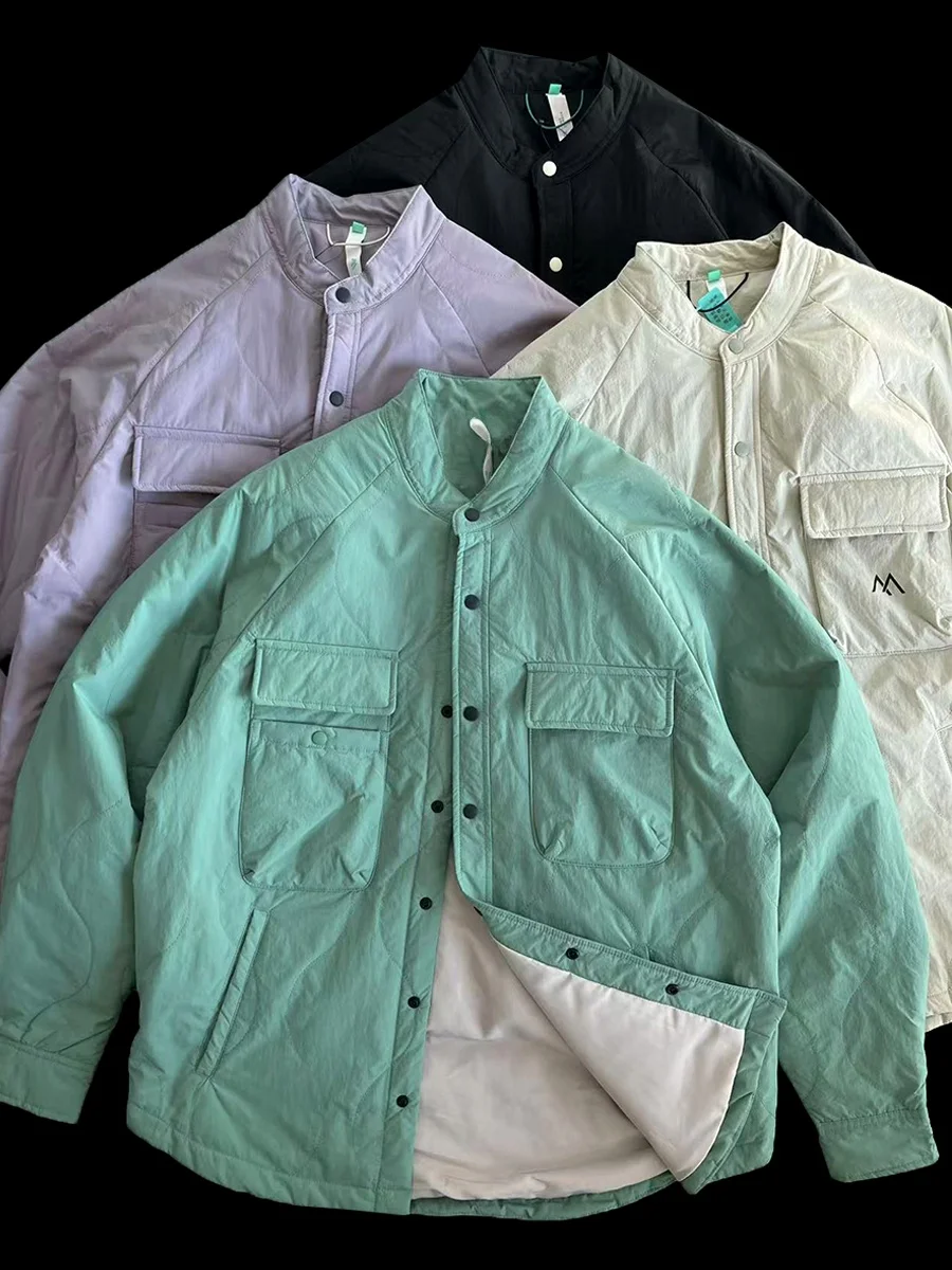 

Lightweight Cotton Jacket Functional Autumn Winter Loose Fit Shirt Style Baffled Stitching Stand Collar Hooded Waterproof Out...