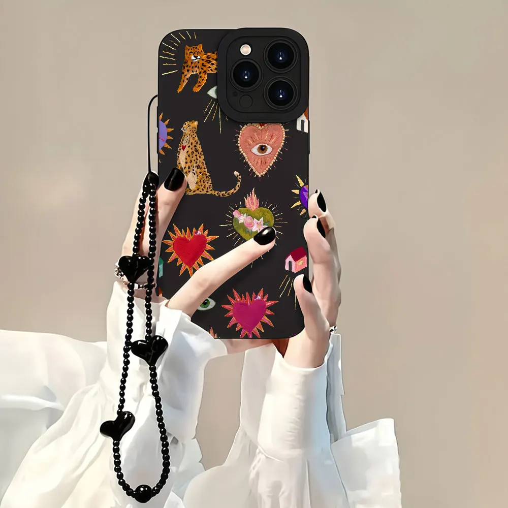 With Strap Multicolor Heart Phone Cases For Samsung Galaxy S21 S23 S25 S22 S26 S24 Ultra A53 A36 Note20 A55 A56 Silicone Cover