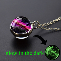 Glow In The Dark Galaxy Necklace Space Planet Pendant Universe Jewelry Solar System Nebula Glass  Ball Luminous Necklace