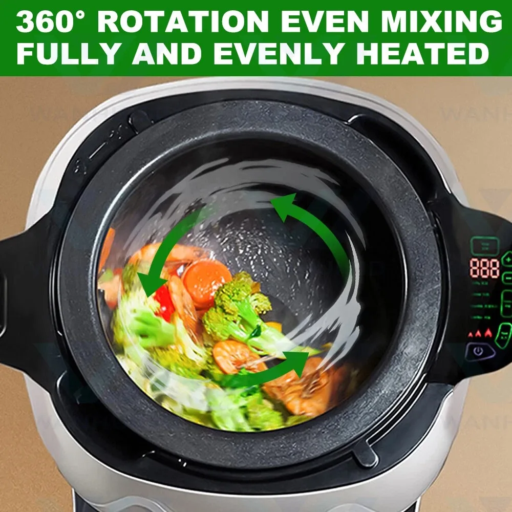 6L Auto Rotating Electric Induction Cooker No Stick Intelligent Stir Fry Pot