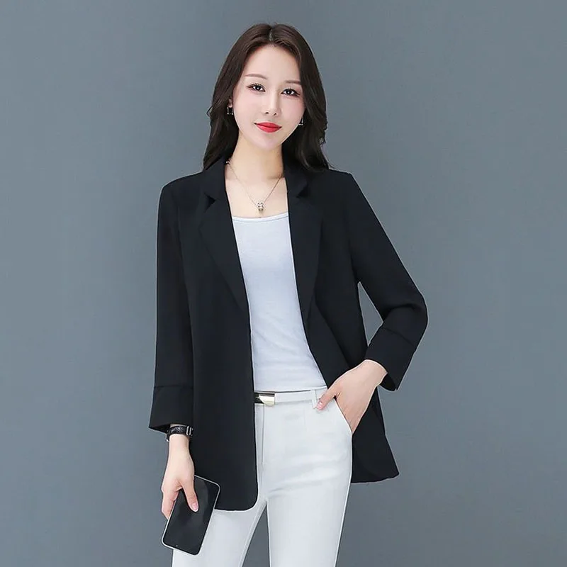 Blazer fino para mujer, versión coreana de gasa larga suelta, camisa de protección solar de verano, Chaqueta de traje femenina de manga de siete puntos