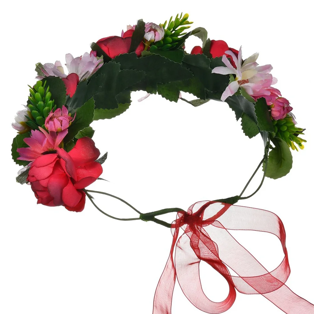

Colorful Floral Headband Simulation Flower Crown Garland Bridal Hair Wreath for Wedding Graduation Festival Photo Shoot