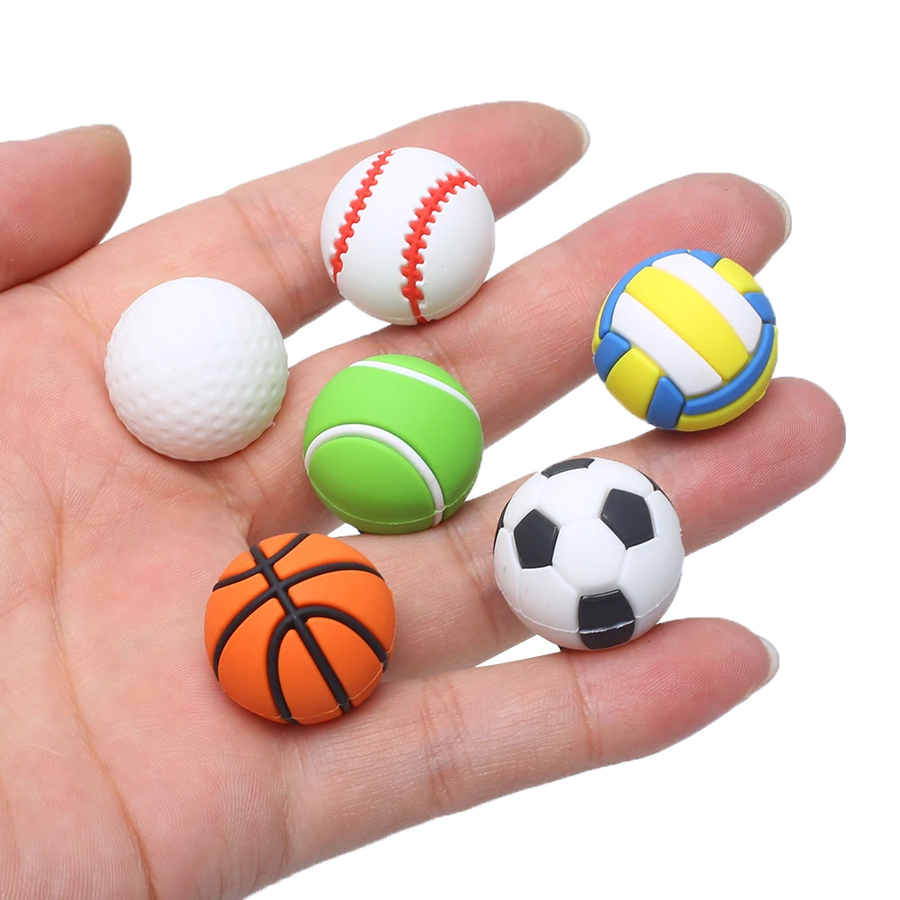 3D Basketball Football Volleyball Tennis Golf Rugby Shoe Charms Funny Garden Accessories Buckle Fit Clogs Sandals Decorate