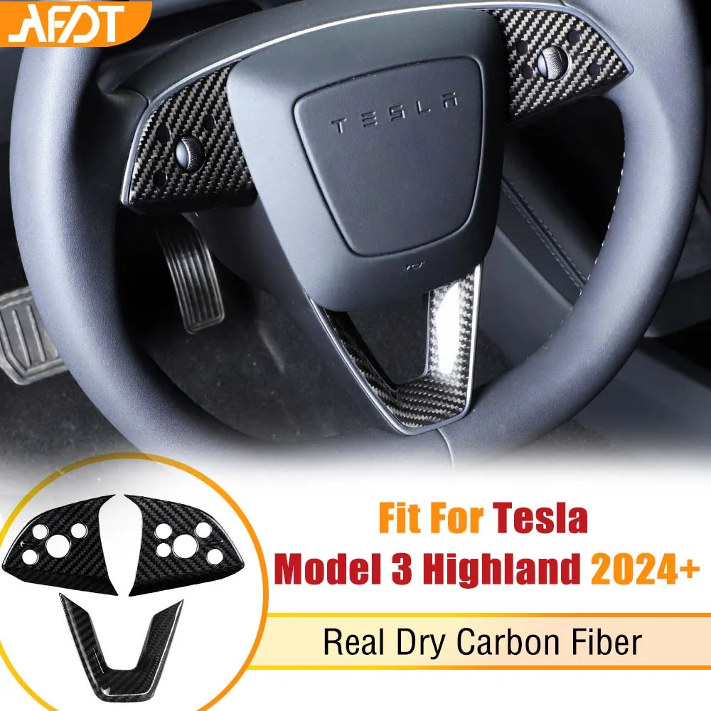 

AFDT углеродное волокно для Tesla Model 3 Highland 2024, салон автомобиля, панель рулевого колеса, рамка, наклейки, отделка