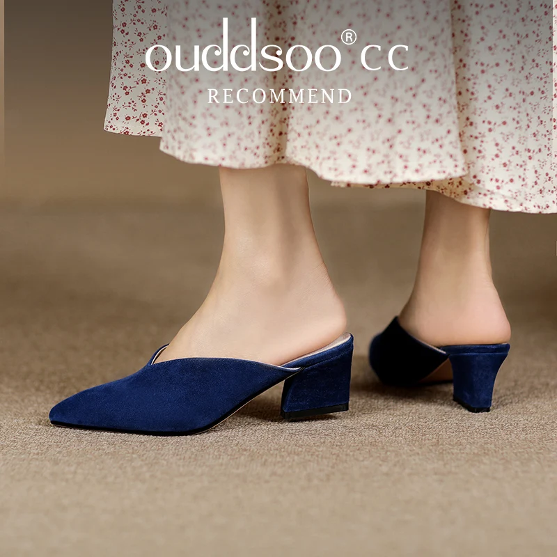 Ods  Spring Autumn Spikes Flat-soled Slippers Female New Style Slippers Female Retro-style Slippers With Rough Heels And Low Hee