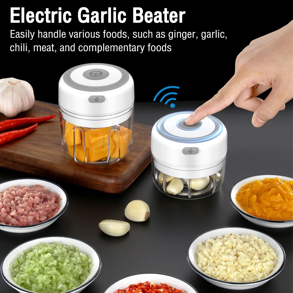 3-Blade 100/250ML Electric Garlic Chopper Portable Cordless Fruit Vegetable Meat Blender Rechargeable Food Processor Kitchen Too