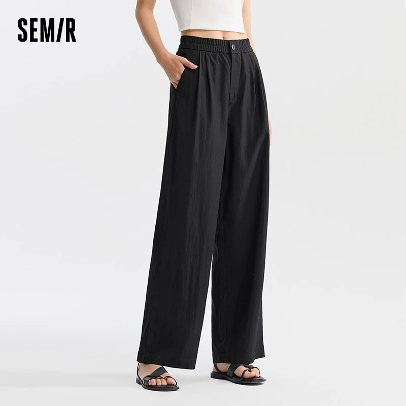 Semir Casual Trousers Women Elastic Waist Wide-Legged Trousers Lazy 2024 Summer New Texture Draping Trousers Solid Colour The Ja