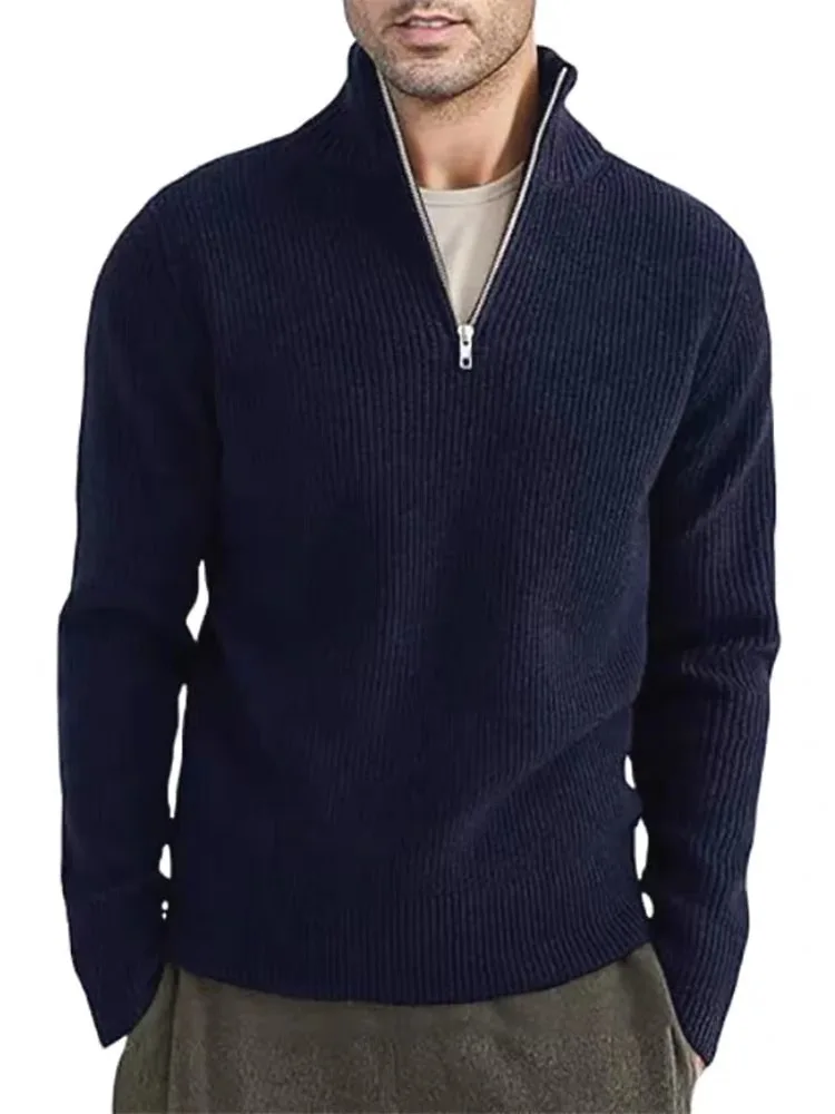 Loose Long Sleeve Knitted Sweater Men's American Trendy Brand Half Collar Stand Collar Knitwear High Neck Cover up Casual Wear