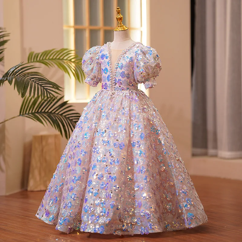 2024 Teenmiro Princess Dress for Teenage Girls Kids Sequined Long Ball Gowns Children Formal Dresses for Carnival Baptism Party