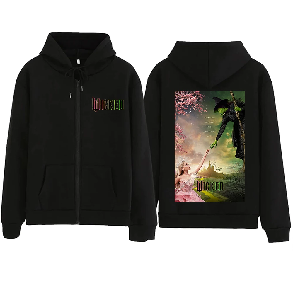 Wicked Movie Zipper Hoodie Women Men Long Sleeve Streetwear New Musical Sweatshirt Tops