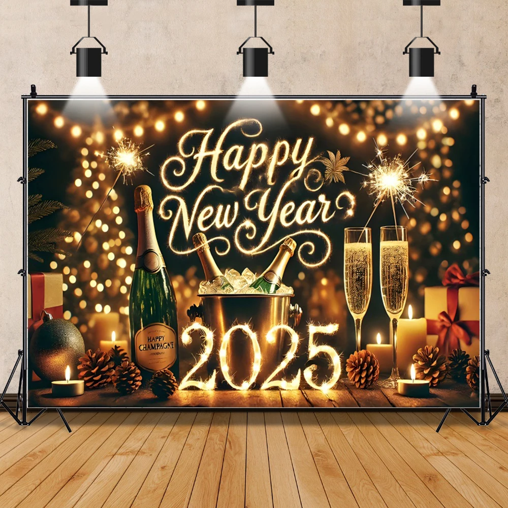 Sparkling New Year Photography Background Balloons Champagne Fireworks Party Decor Banner Photozone Backdrop Photo Studio Props