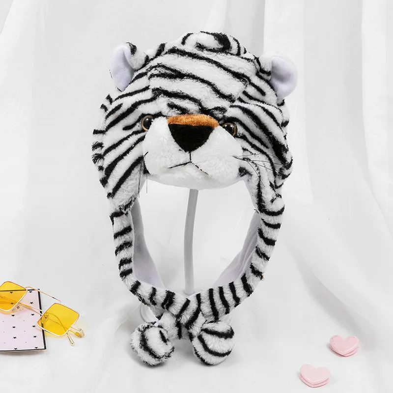 Kinder Erwachsene Cartoon Kappe Kindergarten Eltern-Kind Requisiten Tiger Kopf bedeckung Plüsch Tierhut Hauben für Männer Frauen Jungen Mädchen – Detail 2