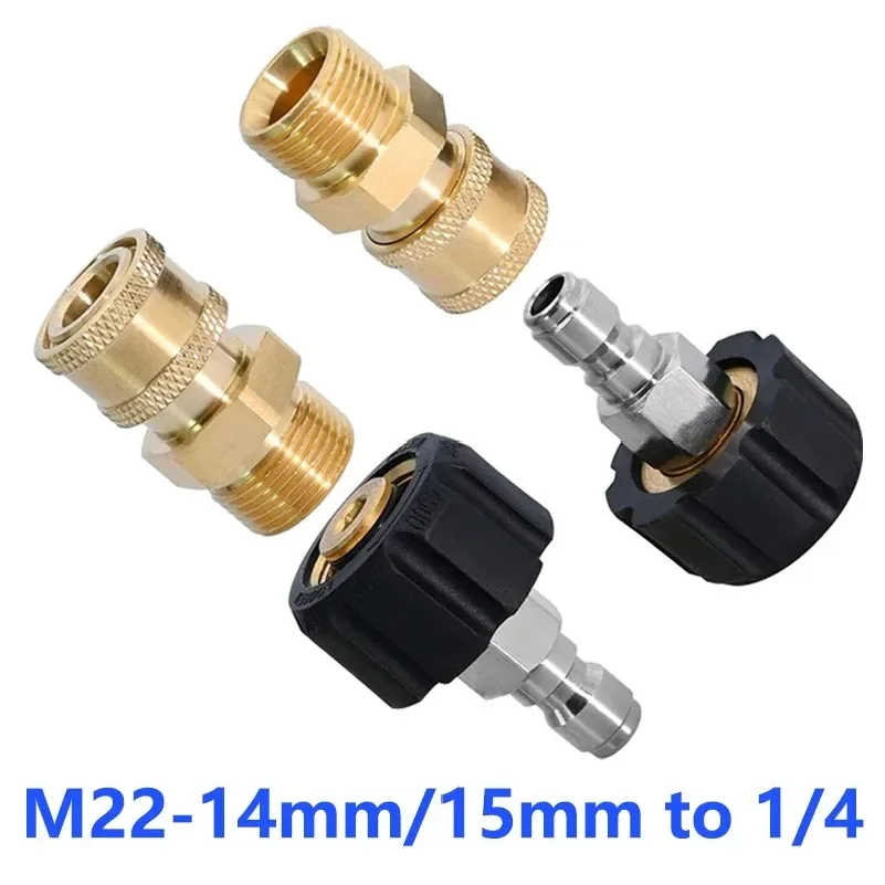 Pressure Washer Swivel Coupler Set, M22-14mm/15mm to 1/4 Quick Connect, Fits High Pressure Water Gun & Hose