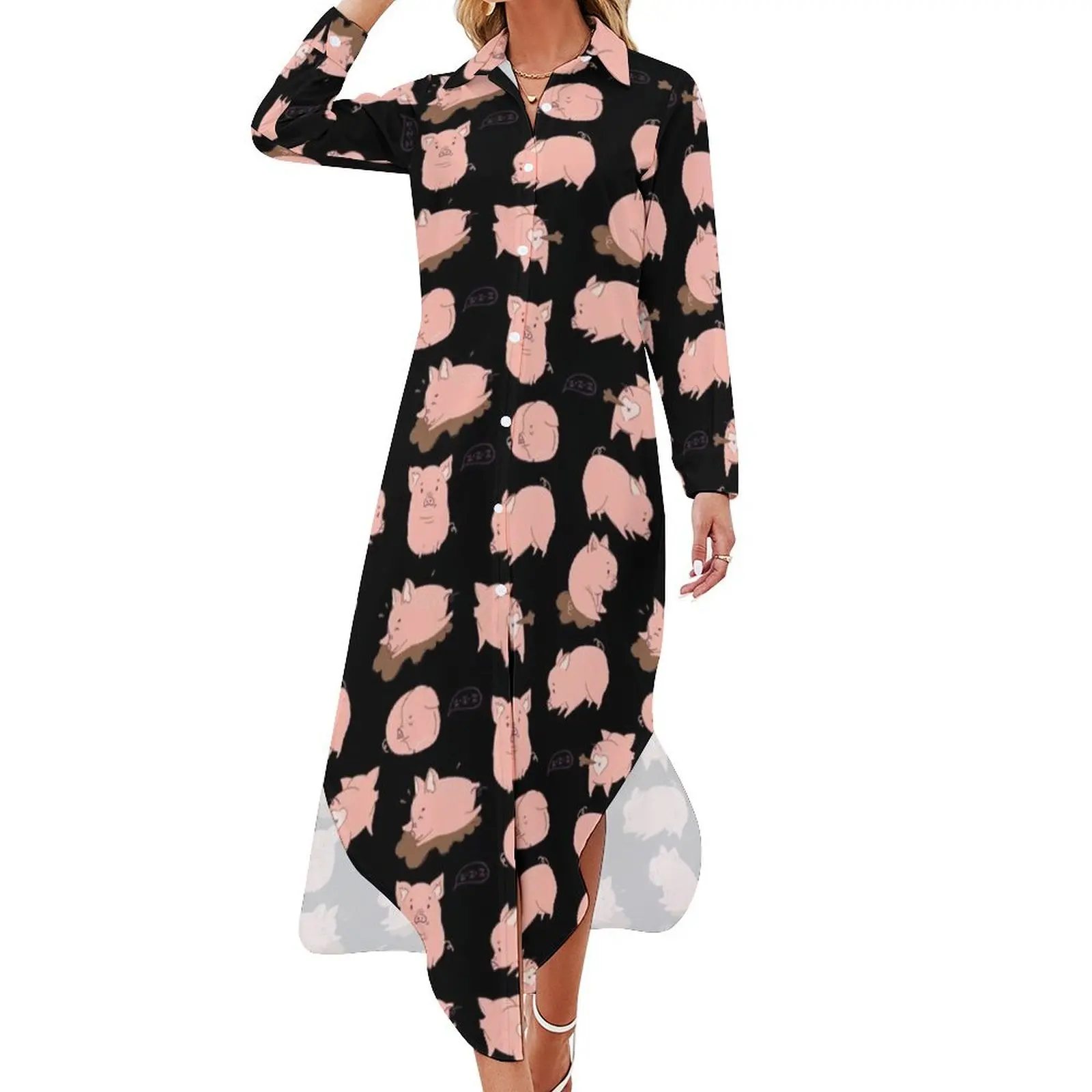 

cute pigs Long Sleeved Shirt Dress dresses for women 2024 Long dress woman