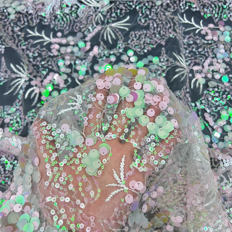 

1Yard Beaded Sequined Lace Fabric 3D Butterfly Flower Embroidery Mesh Fabric Wedding Dress Sewing Accessories 3 Styles Patterns