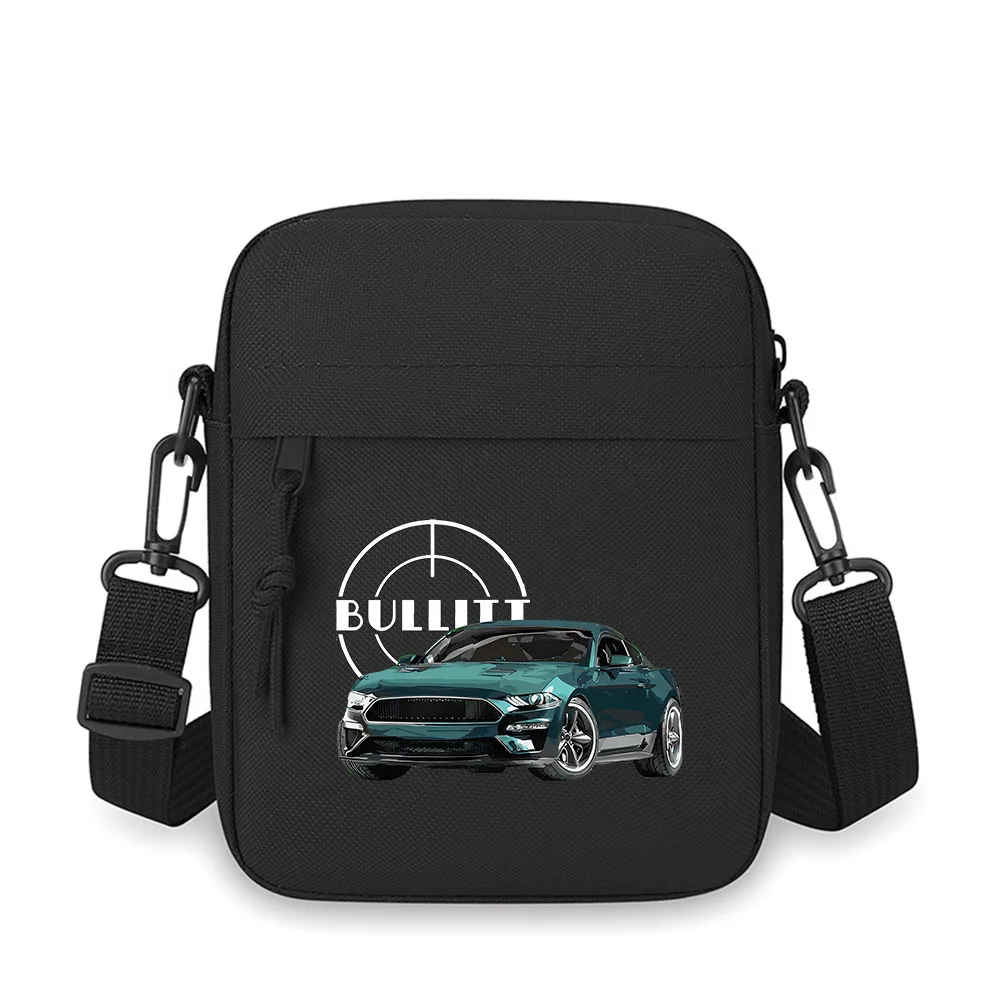

Bullitt Mustang car emblem design Men Crossbody Bag Single Shoulder Women Cartoon Anime Film Printing Design Unisex