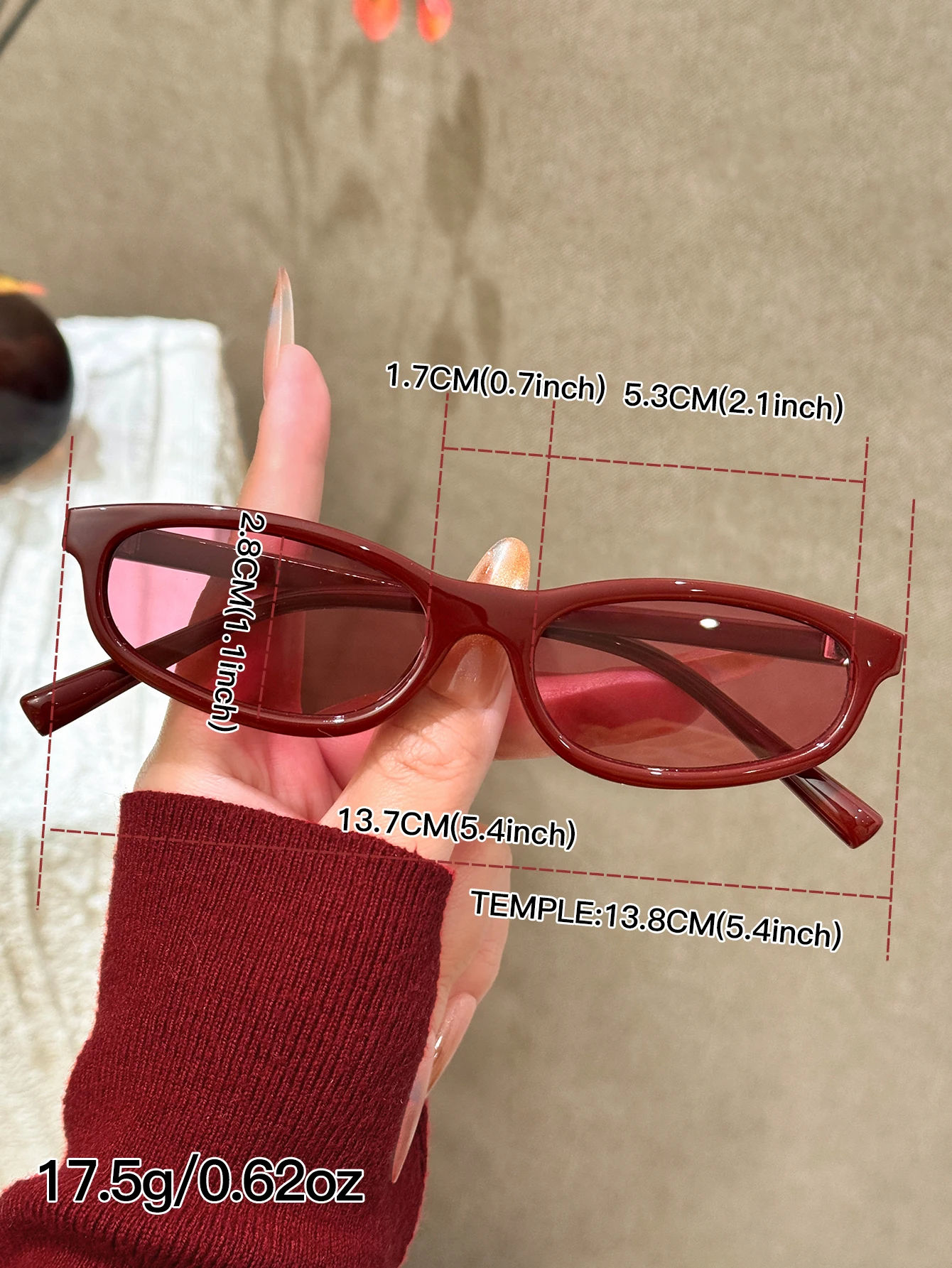 1Pc Wine Red Frame Y2K Oval Su - Street Fashion Vibes review and price