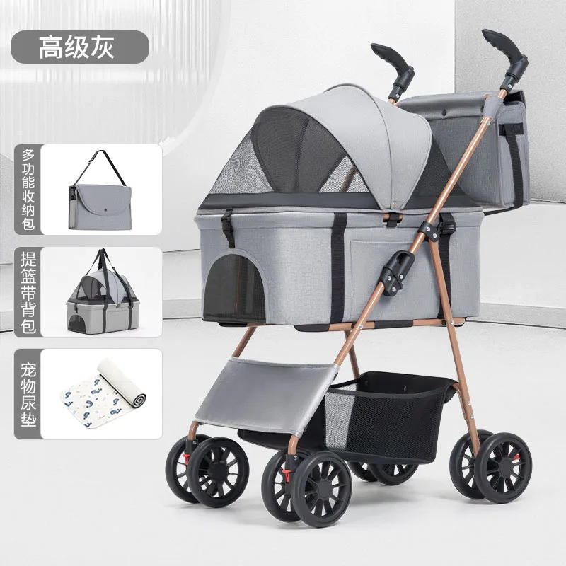 عربة أطفال للحيوانات الأليفة: كلب/قطة، خفيفة الوزن قابلة للطي، كلاب صغيرة/متوسطة، سفر خارجي، حامل قطط، مُدفع يدويًا، إعادة بيع عبر الحدود