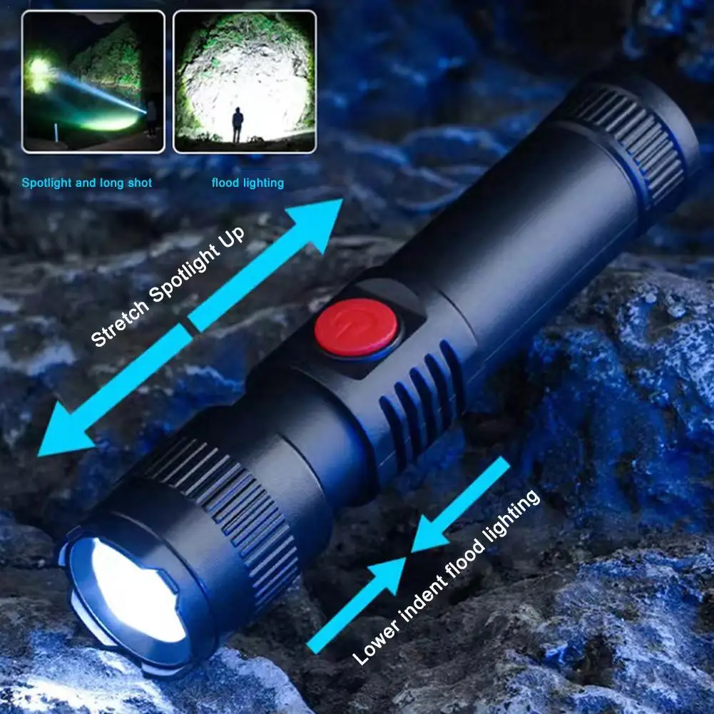 LED Flashlight Long Beam Throw Rechargeable Torch Camping Waterproof High Lumen Powerful Handheld Tactical For Emergency