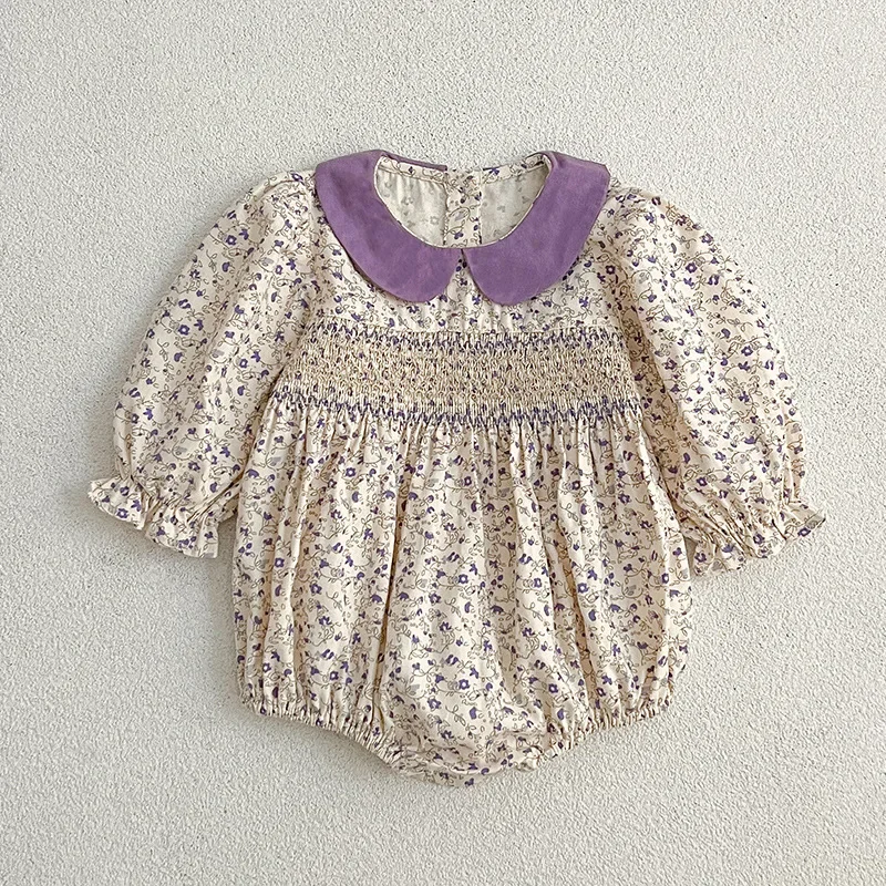 Girls Onesie 2026 Spring And Autumn New Childrens Clothing Girl Baby Sweet Long-sleeved Broken Flower Doll Collar Onesie