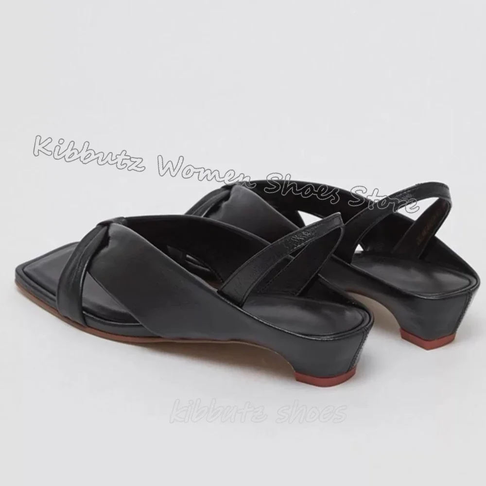 

Сандалии из натуральной кожи с бантиками и перекрестным ремешком, однотонные модные слипоны, лаконичные элегантные пикантные летние пляжные женские туфли, новый квадратный носок