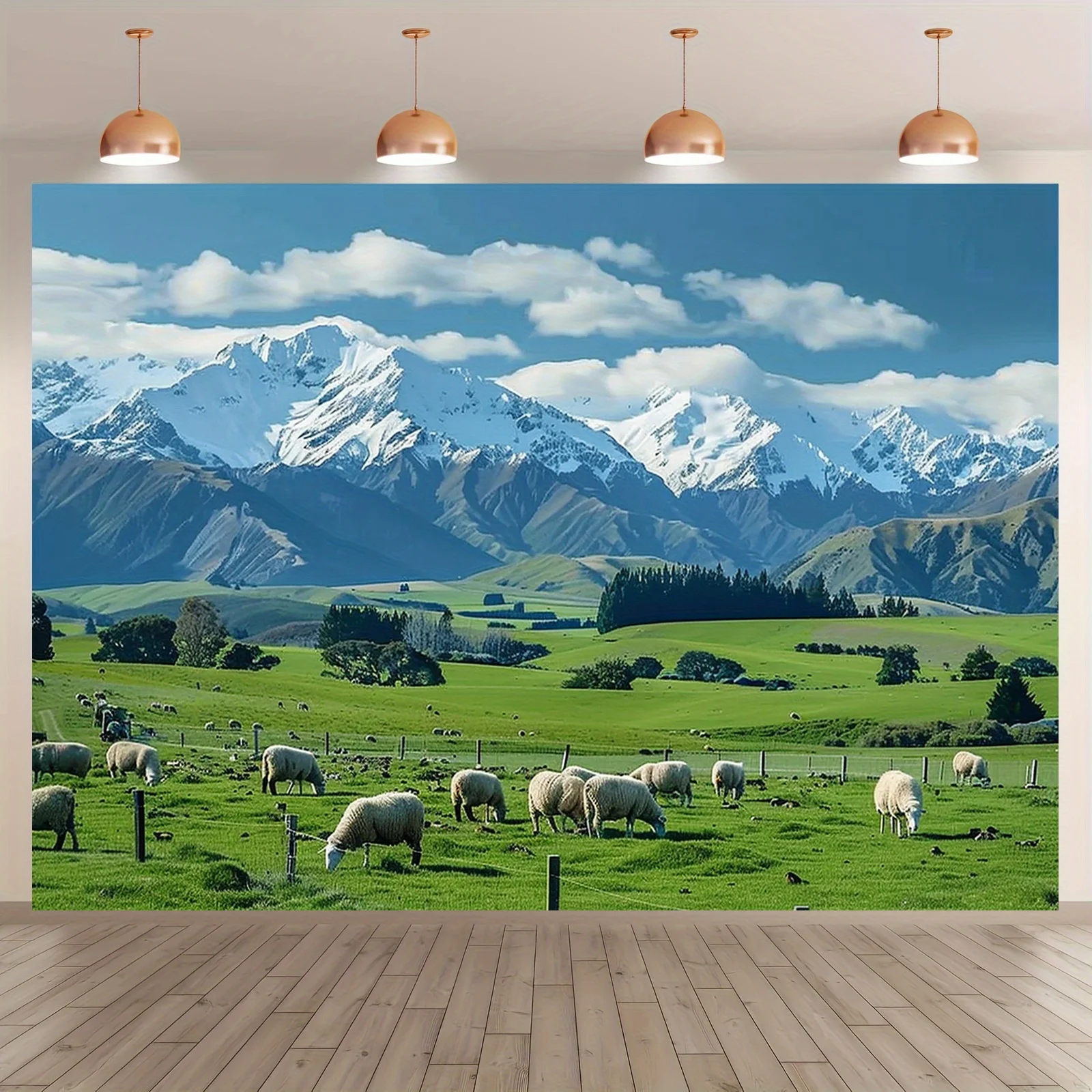 Pastoral Sheep Landscape Tapestry Snowy Mountain Field Wall Hanging Nature Home Decor Free Hooks Included Elevate Your Space