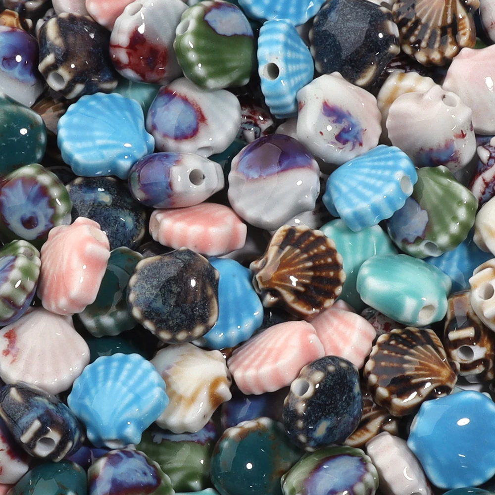 5pcs Seashell Shape Ceramic Beads Colorful Floral Glaze Loose Spacer Beads For Jewelry Making DIY Earrings  Bracelet Accessories view 6