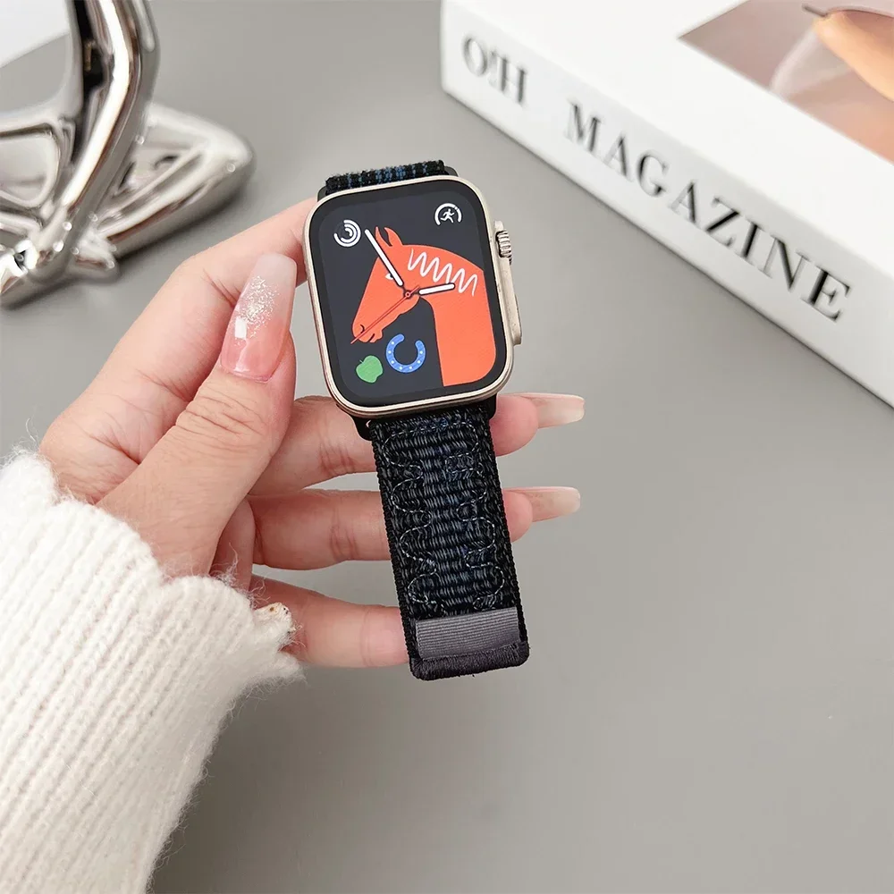 애플 워치 밴드용 나일론 스포츠 루프 스트랩, 나이키 손목 밴드 팔찌, 아이워치 9, 8, 7, 6, 5, SE 울트라 2, 49mm, 45mm, 44mm, 41mm, 38mm, 42mm