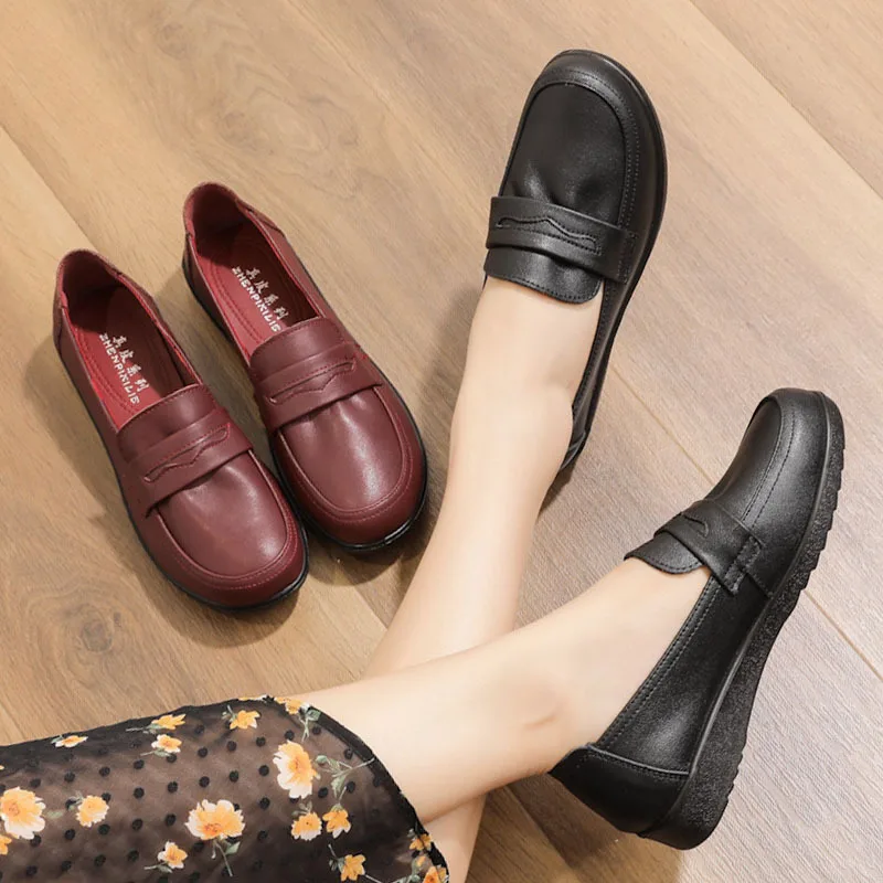 Spring New Woman Flat Shoes 2023 Autumn Genuine Leather Women Casual Shoes Soft Bottom Comfort Breathable Shoes Mom Shoes