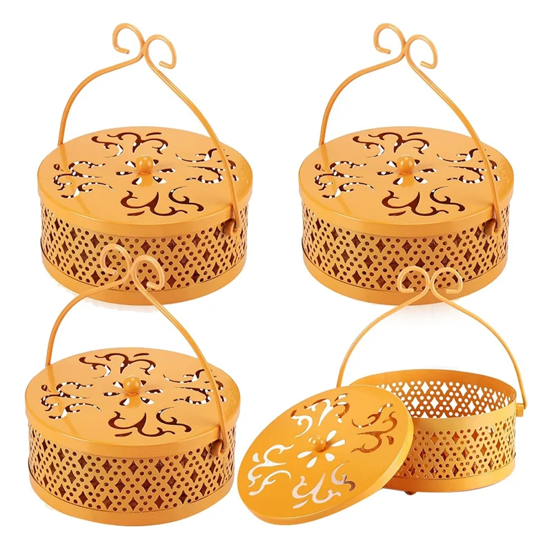 

BAAR-4 Pieces Mosquito Coil Holder Incense Coil Holder Round Retro Portable Metal Hanging Incense Burner With Handle