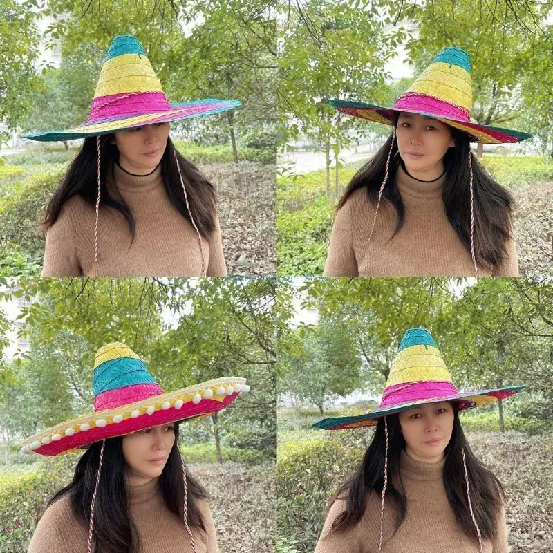 L5YB Fiest قبعة مهرجان قبعة حفلات المكسيكيين سمبريرو قبعة القش سمبريرو قبعة المكسيكيين قبعة سمبريرو قبعة حفلات المكسيكيين