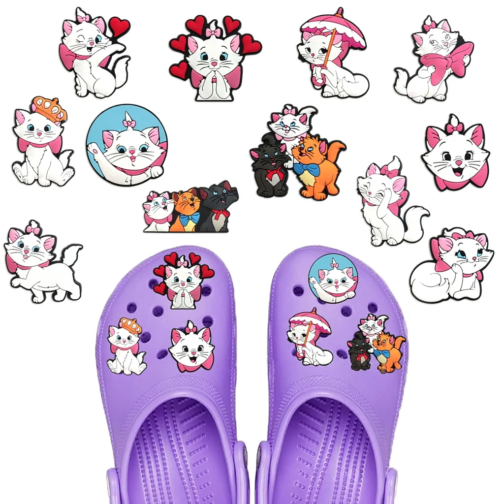 Mesuca 12Pcs Set New Cartoon Cute Marie Cat Rubber PVC Shoe Charms For Slides Sandals DIY Custom Accessories Shoe Clog Decor