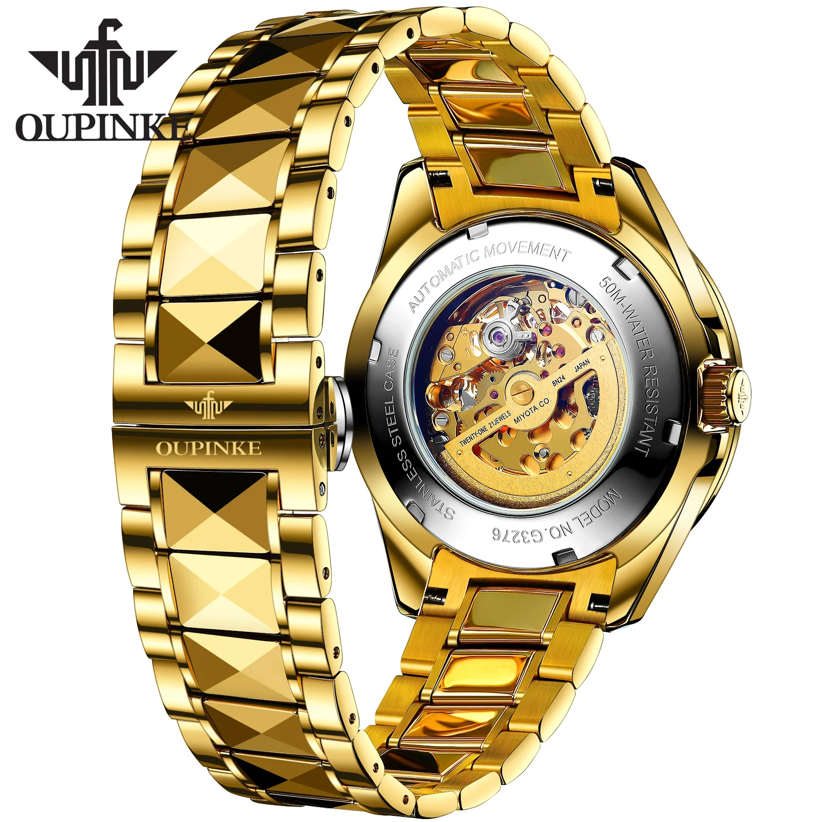 OUPINKE High Quality Automatic Watch for Men Luxury Diamond Hollow Out Dragon Watch Brand Import Movement Mechanical Wristwatch