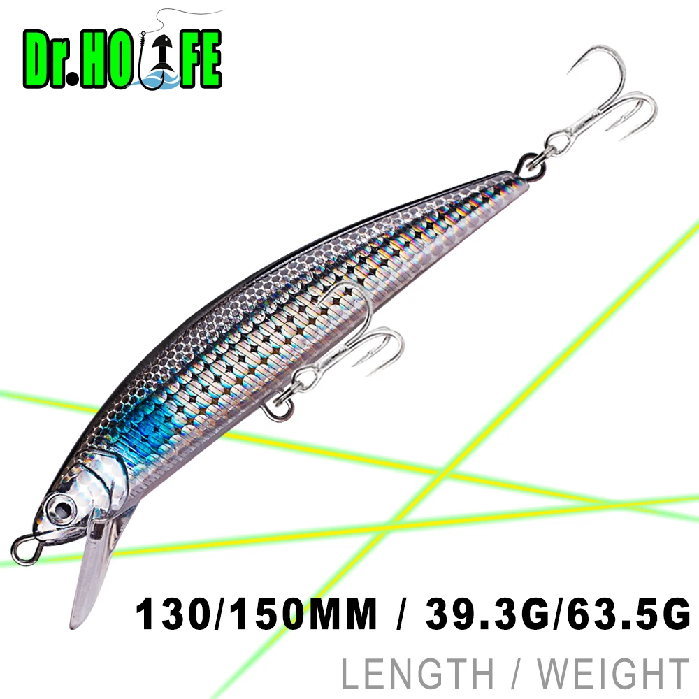 Holife 1 pçs minnow isca de pesca 13cm 39.3g/15cm 63.5g isca dura artificial fundição longa minnow isca pia jerk isca enfrentar