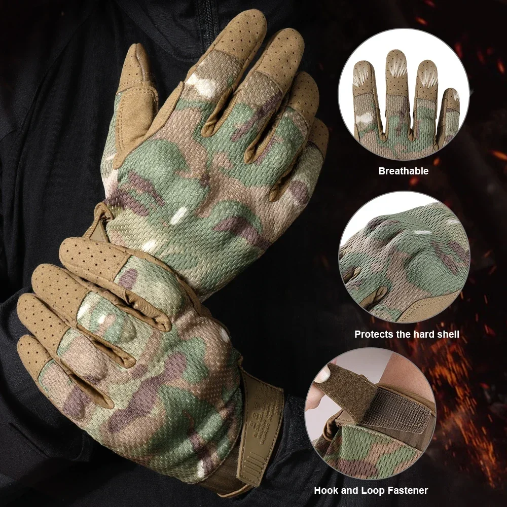 Tactical Full Finger Gloves Touch Screen Sports Climbing Paintball Shooting Hunting Bicycle Work Anti-slip Protective Gear Men