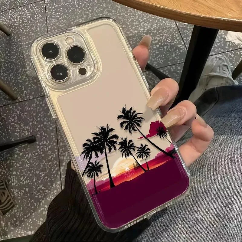 

Summer Beach Sunset Palm Tree Case For iPhone 16 15 14 Plus 13 16 17 12 11 14 Pro MAX 17 Air 16E Tropical Vacation Surf Cover
