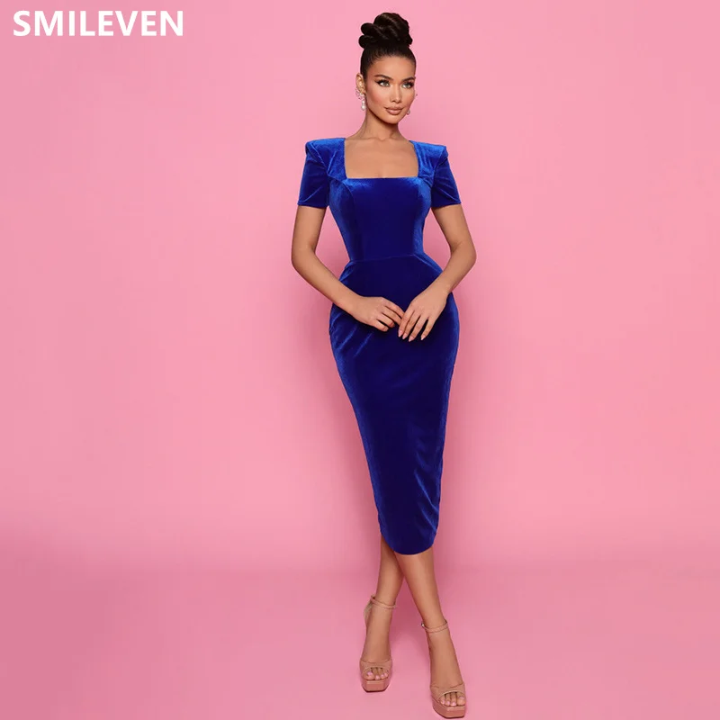 

Smileven Blue Mermaid Prom Dress Sexy Elegant Formal Evening Gowns Half Sleeves Sweethear Wedding Party Dress Customized