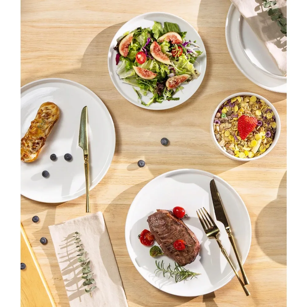 Conjunto de louça de cerâmica Terra para 8 pessoas, conjunto de prato e tigela de porcelana leve e durável de 24 peças, resistente a arranhões, forno