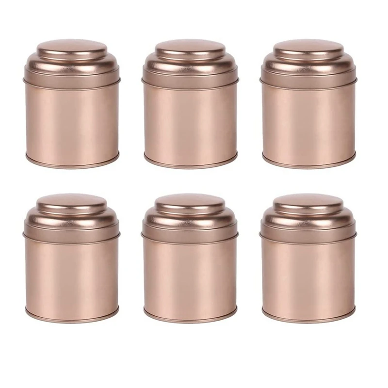 6Pcs Tea Tins Canister With Airtight Double Lids,Mini Tin Can Box And Small Round Kitchen Canisters For Tea