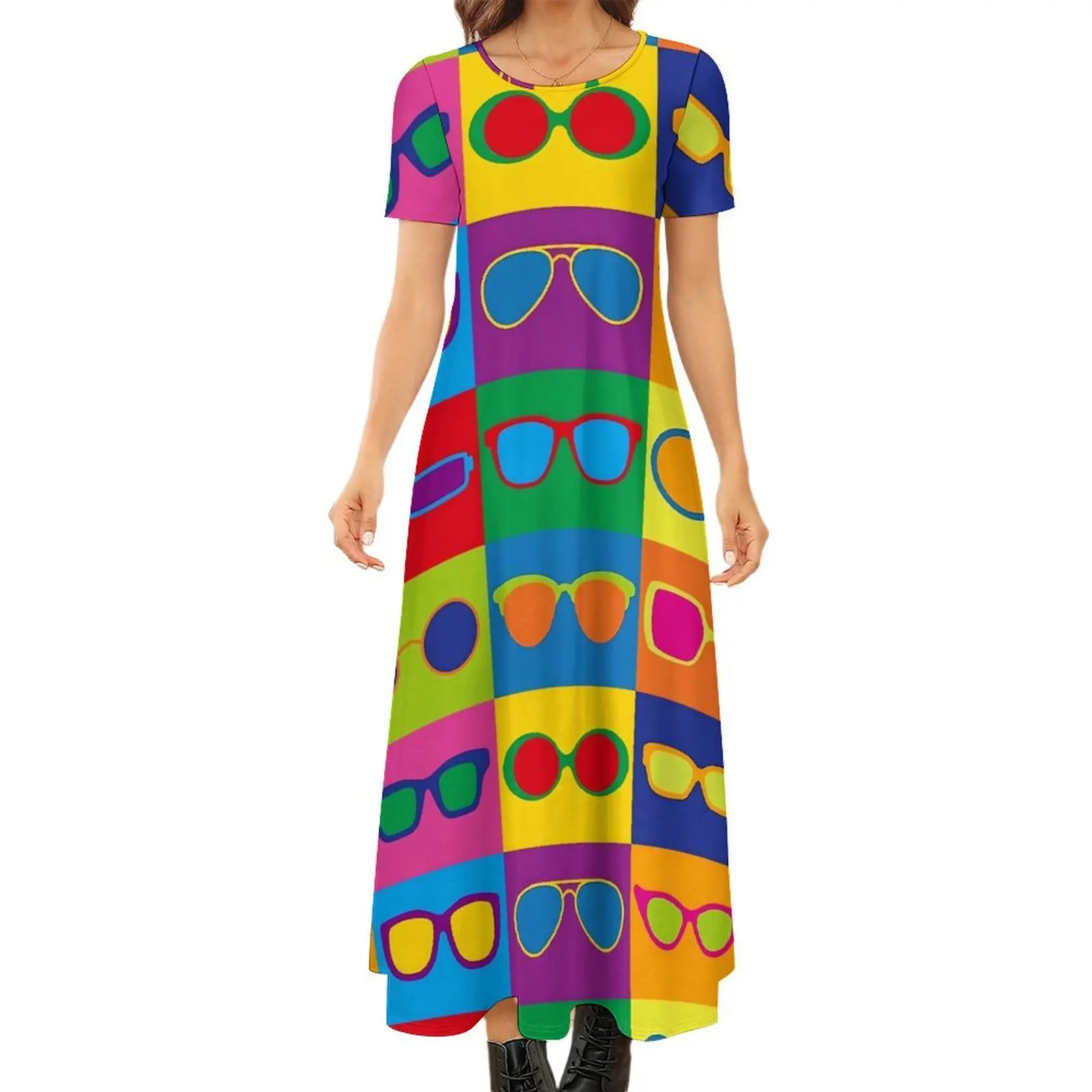 

Colorful Glasses Dress Hipster Eyeglasses Street Fashion Bohemia Long Dresses Womens Elegant Maxi Dress Gift