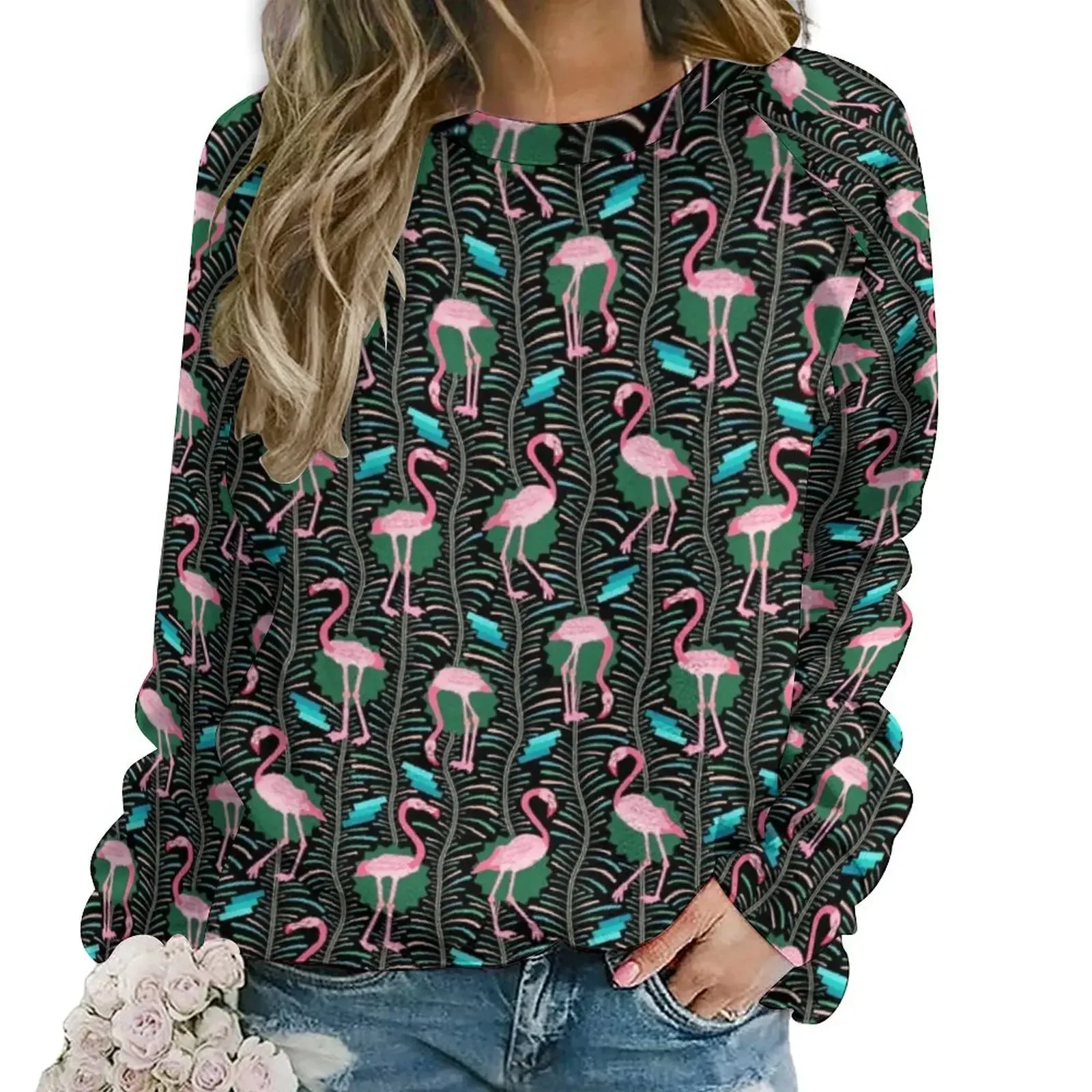 

Pink Flamingo Birds Hoodies Women Long Sleeve Geometric Art Aesthetic Casual Hoodie Street Wear Oversized Pattern Sweatshirts