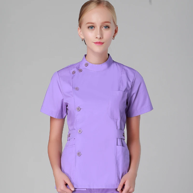 Verpleegkundige Uniformen Knoop Scrub Shirt Katoen Arts Kostuum Vrouwen Scrub Korte Mouw Medische Kleding Werkkleding Chirurgische Scrubs