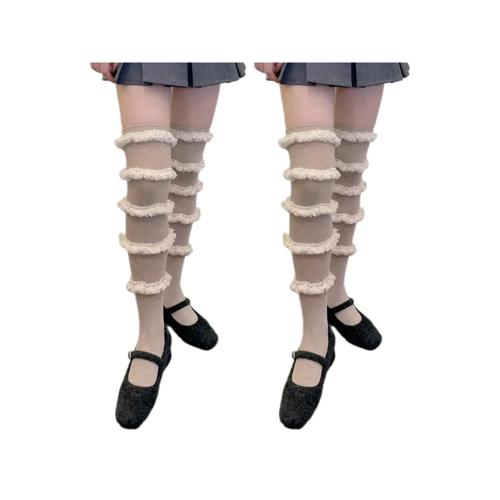 Five-layer terry lace over-the-knee socks 5-color combination (khaki/black/coffee/grey/white)