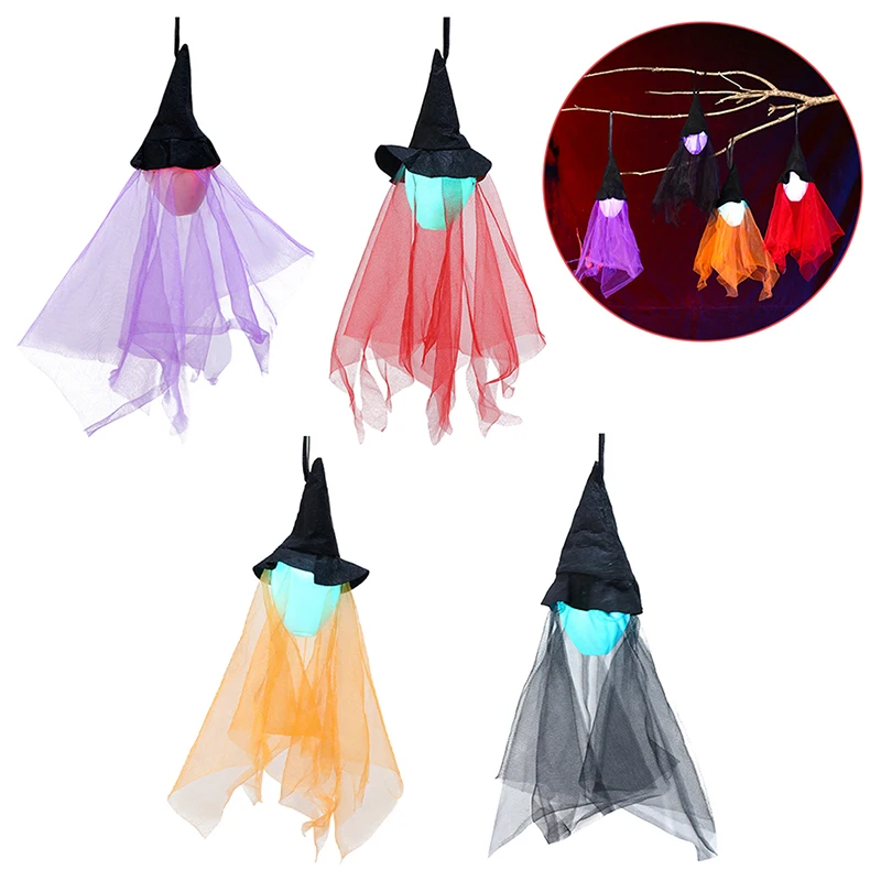 Halloween Flying Ghost Light Up Scary Halloween Ghost Decoration Halloween Ghost Tree Decorations LED Scary Flying Witch Hat