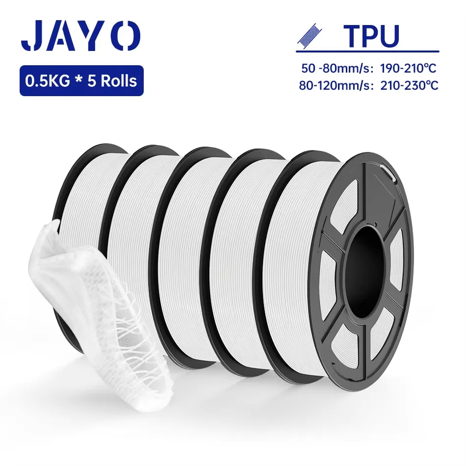 JAYO PLA + / TPU / SILK / PLA Filament 5 Rollen/Set 3D-Drucker-Filament Robustes 3D-Druckmaterial für FDM Ohne Verheddern