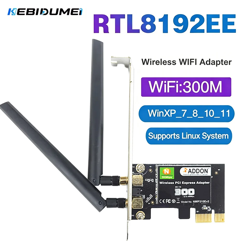 KEBIDUMEI 300Mbps PCI-E Wireless Adapter RTL8192 NWP310E Network Card  2.4G 802.11N WiFi Adapter for Desktop Windows 7/8/10/11