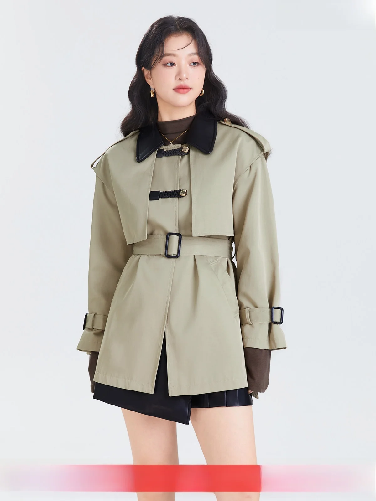 

Классическое женское пальто GW больших размеров с поясом, элегантный дизайн, стройнящее талию, осень 2023, длинное, средней длины, хлопок/полиэстер