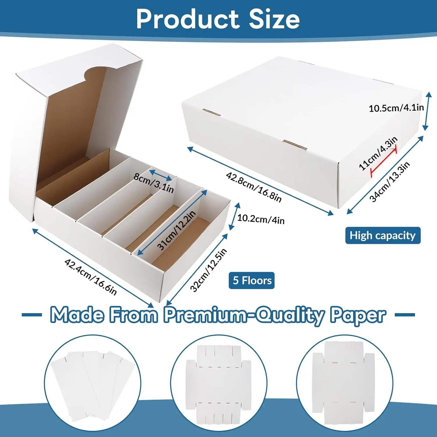 6-Pack 3700-Count White Card Storage Box with Sorting Tray for Sports and Trading Cards