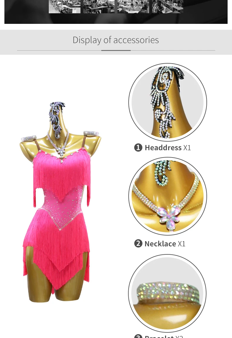 Lateinamerikanische Tanzkleidung, Damen-Ballkleidung, Bühnenoutfit, lyrisches Tanzkostüm mit Fransen, Mädchen-Übungskleid, passendes Kostüm, Karnevalstanzkleidung. – Detail 4